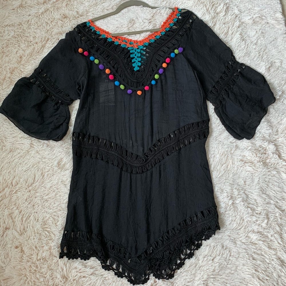 Beach dress - Black & pompoms - s/m - Picture 1 of 5